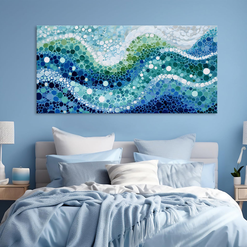 Colorful Ocean Wave Abstract Wall Art Modern Minimalist Coastal Seascape Canvas Prints Paintings Blue Green White