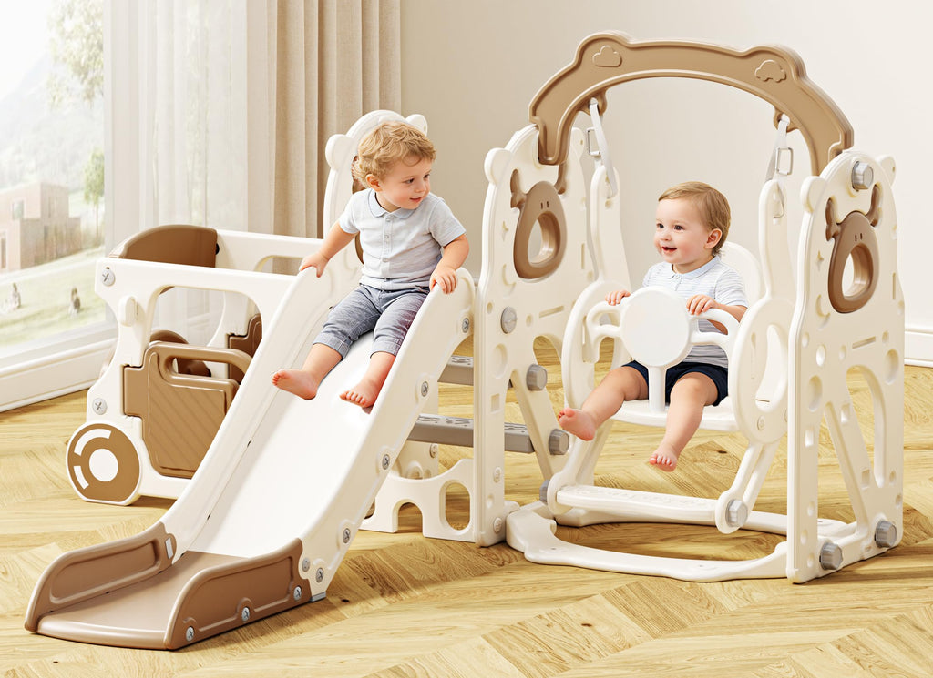 Toddler Slide and Swing Set for Toddlers Age 1-3, Coffee