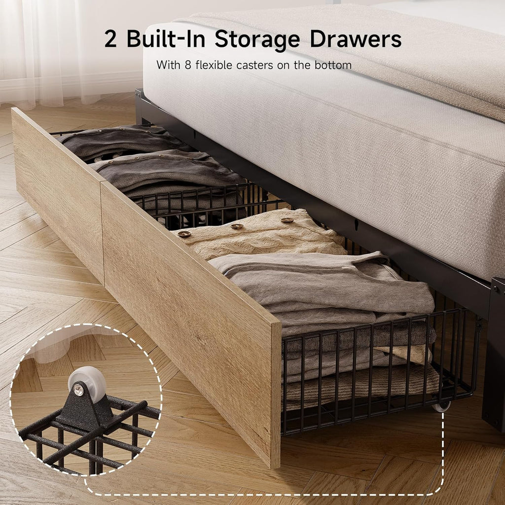 Twin Daybed with Pop up Trundle, Twin to King Daybed, Black | Metal Twin Day Bed Frame with Storage Drawers