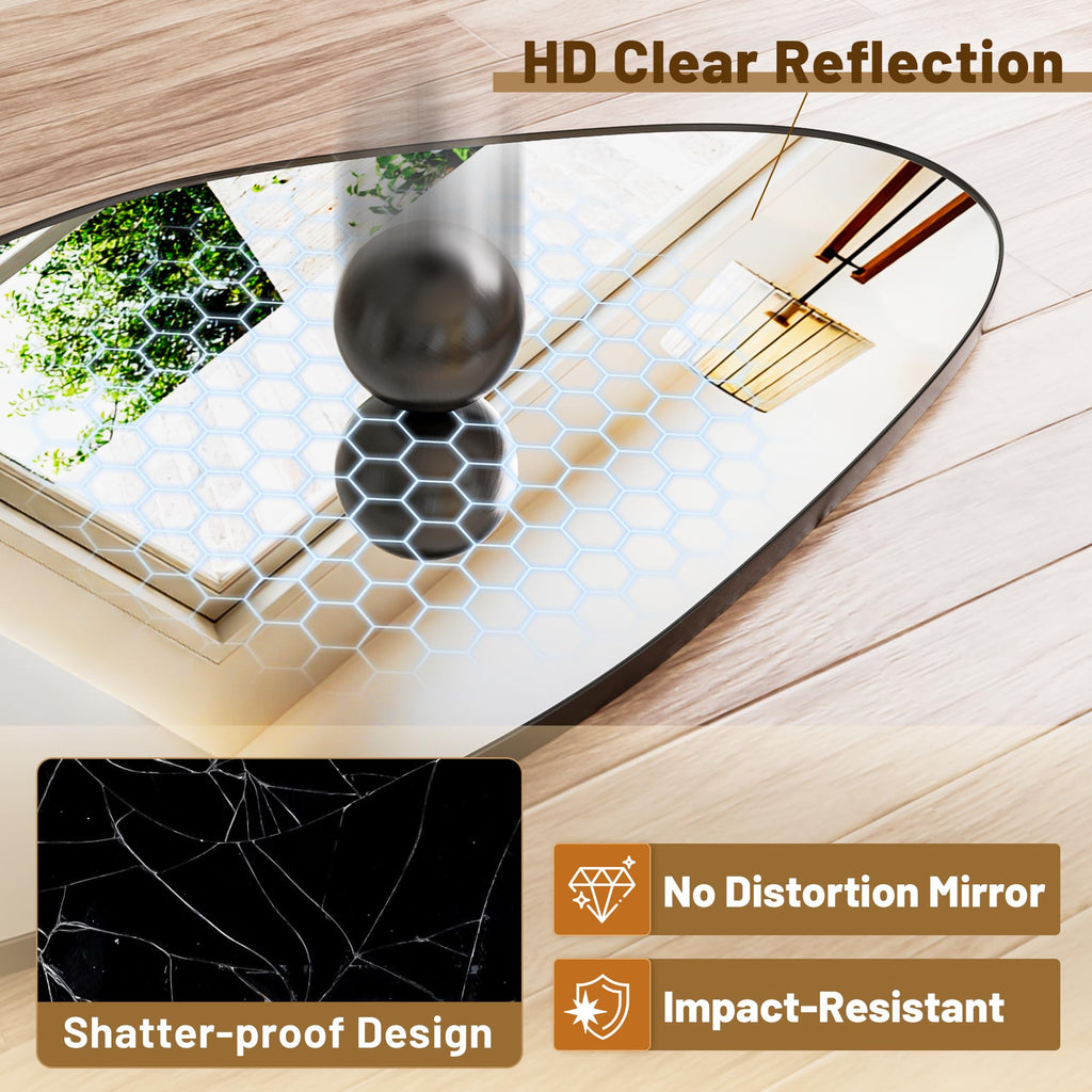 Irregular Full Length Mirror, 76"x36" Asymmetrical Floor Mirror with Stand, Standing Hanging Leaning Irregular