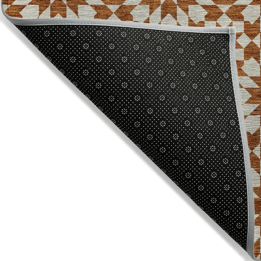 3' X 5' Orange Beige and Copper Floral Medallion Washable Indoor Outdoor Area Rug