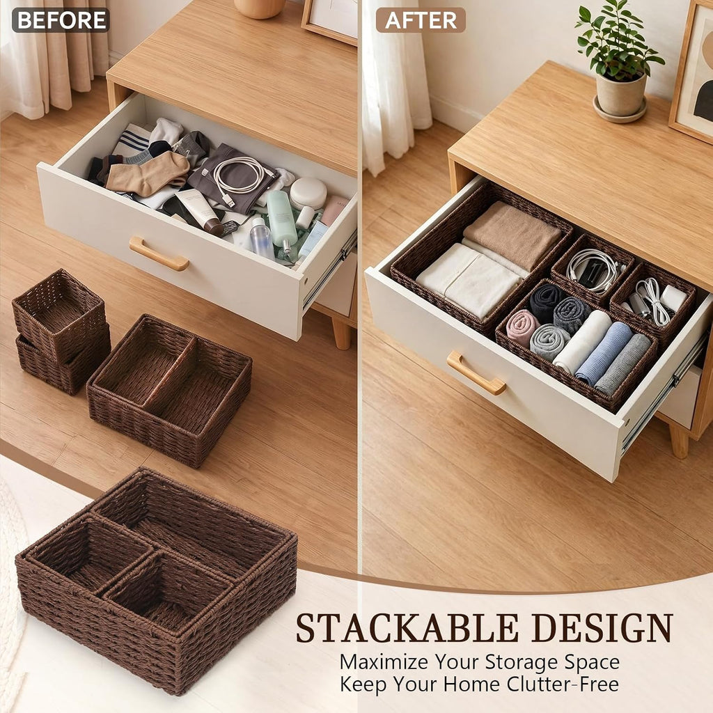 Paper Rope Bathroom Woven Basket Organizer Set of 4 Rustic Bathroom Decor Storage Baskets for Countertop Shelf Closet