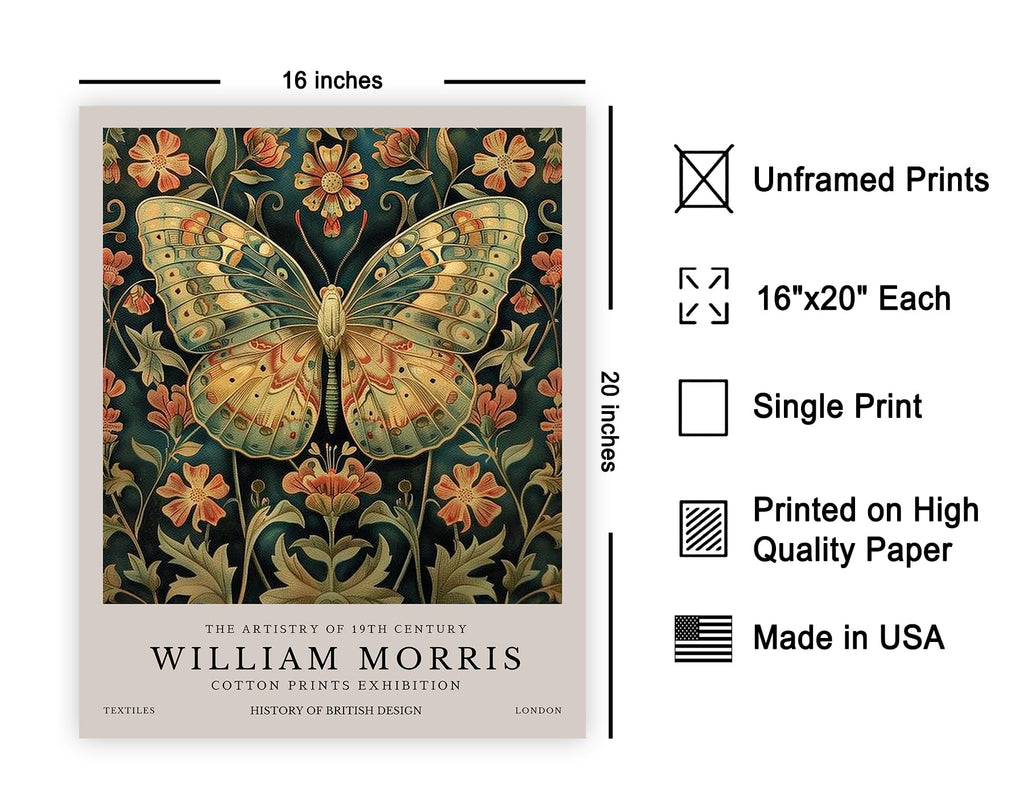 Art William Morris Poster - Butterfly Print - Flower Art - Botanical Poster - Farmhouse Creation - Aesthetic Bedroom