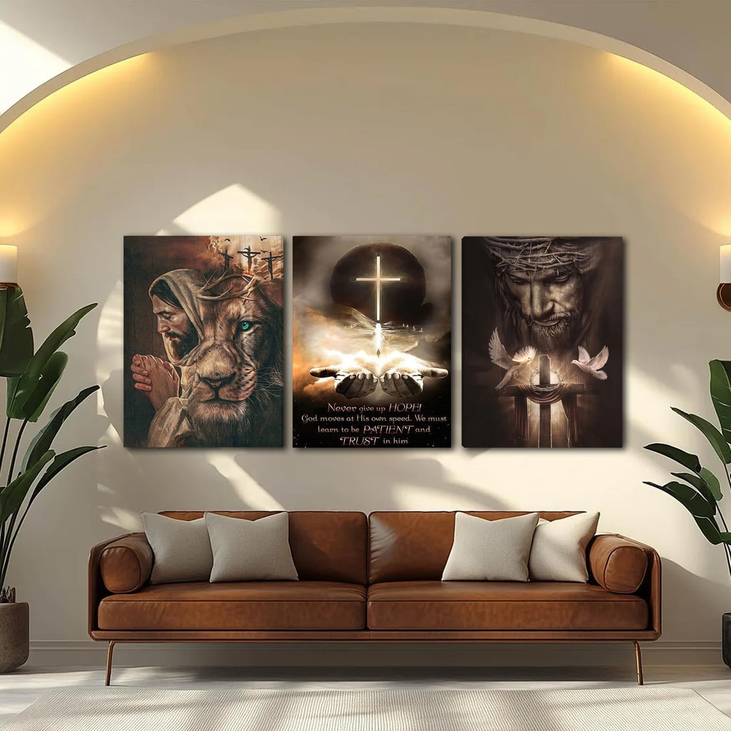 3Pcs Jesus Wall Art, Christian Wall Decor for Biblical Room, Unframed Canvas Painting Prints, Religious Art Posters
