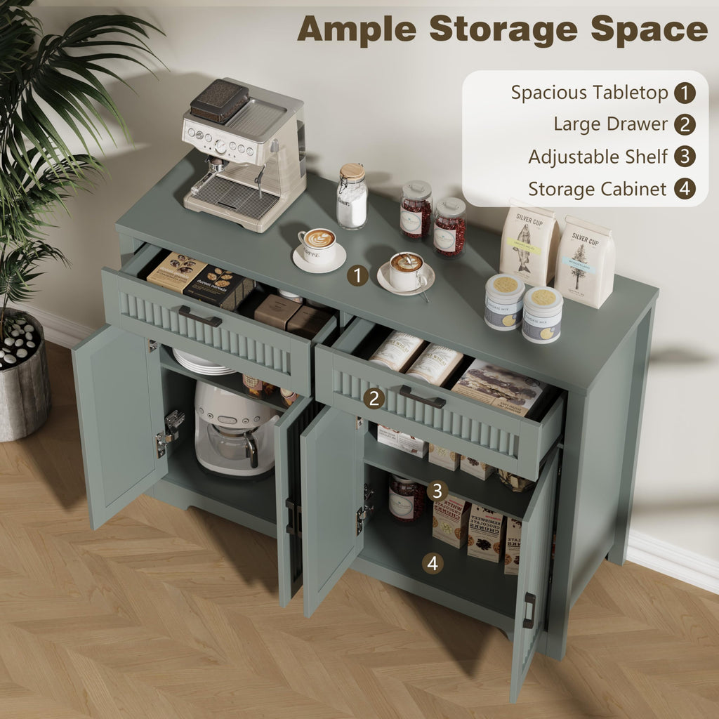 Buffet Cabinet with 2 Storage Drawers, Farmhouse Coffee Bar Table with Storage and Adjustable Shelf, 47.2" Wide