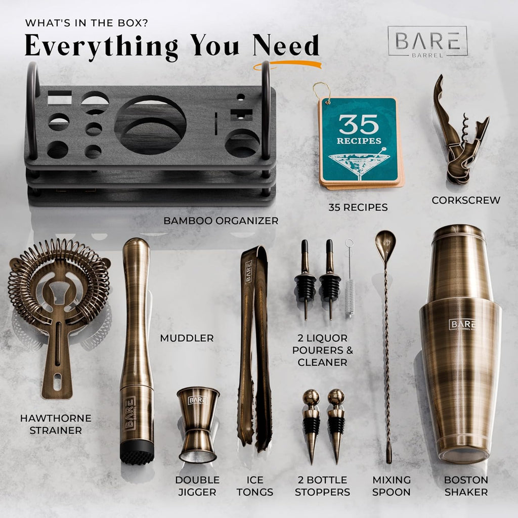 Mixology Bartender Kit Bar Set | 14-Piece Cocktail Shaker Set | Martini Barware Mixing Tools Bartending | 35 Recipe - Set of 14