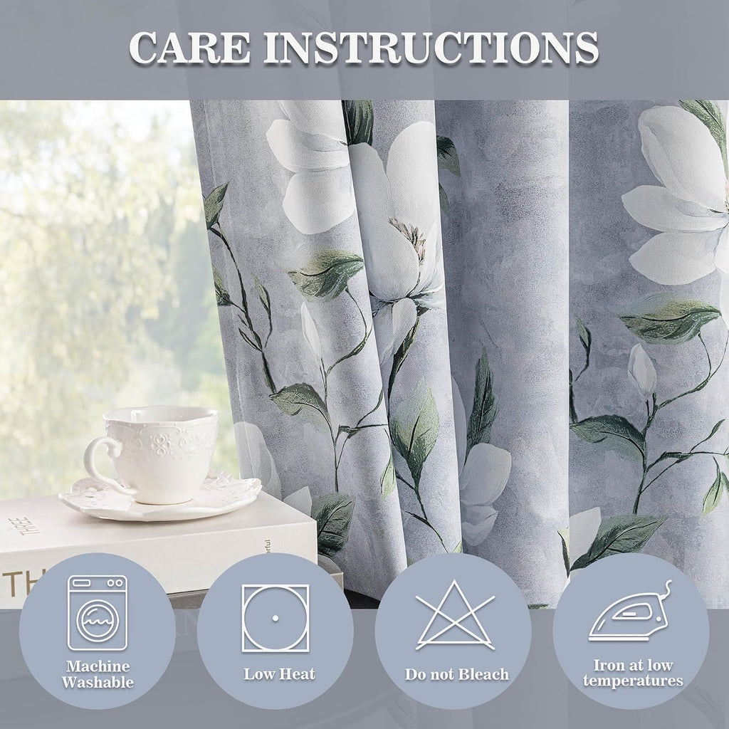 Floral 95% Blackout Curtains 84 Inches Long 2 Panels Set for Living Room - Thermal Insulated Black Out Flower Pattern