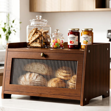 Bread Box - Wooden Countertop with Clear Acrylic View Window