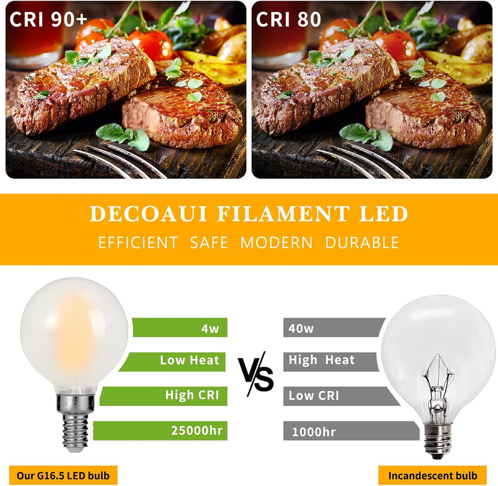 E12 Led Bulb, G16.5 Globe Light Bulbs, 40 Watt Eq, Warm White 2700K, 6 Pack