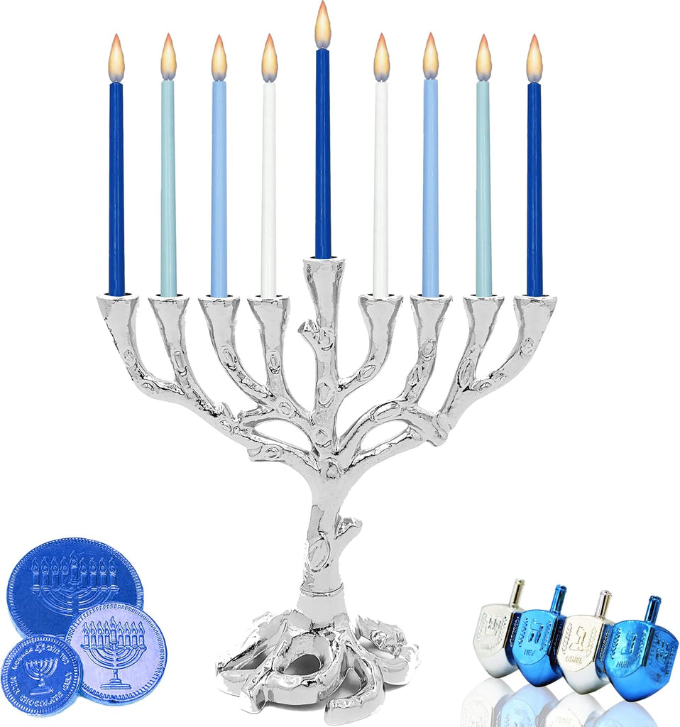 Hanukkah Tree of Life Mini, Nickel Finish for Chanukah, Fits Most Standard Hanukkah Candles - Set of 45
