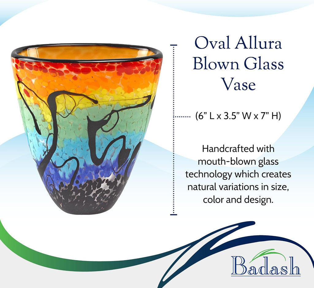 Allura Murano-Style Art Glass Flower Vase Centerpiece, 7 Inch