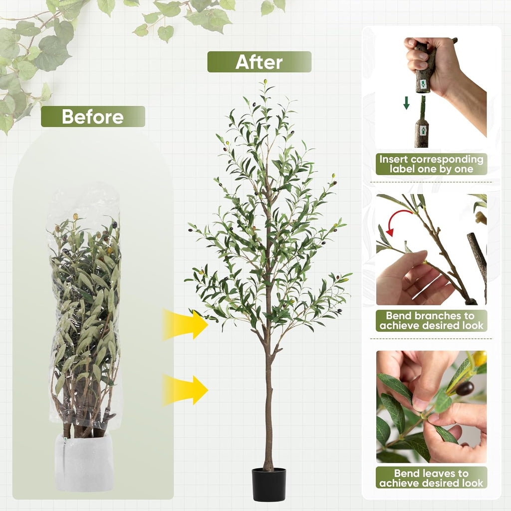 Olive Tree Artificial Indoor, 6 FT Faux Olive Trees with Planter, Fake Tall Plants with Natural Trunk and Lifelike
