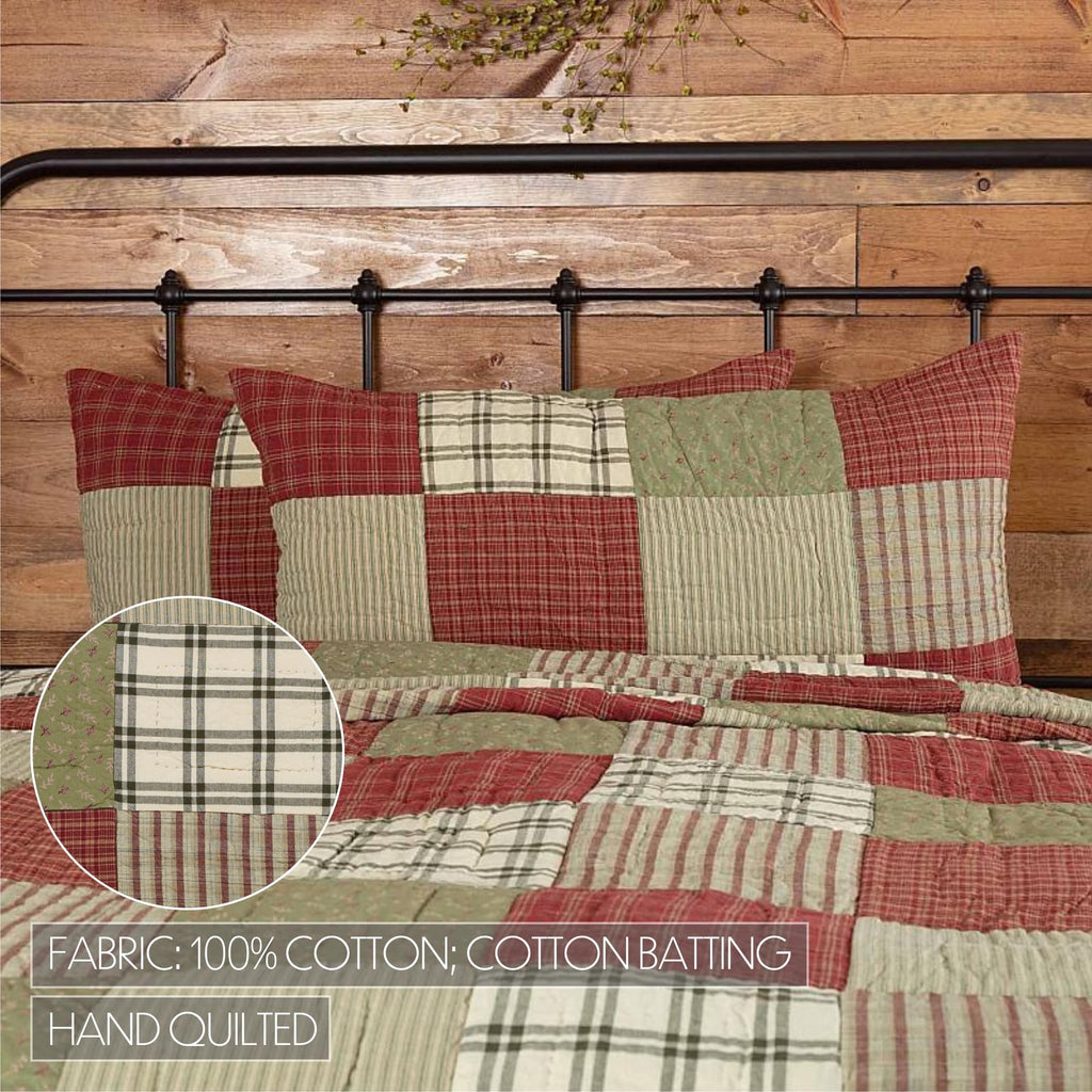 Farmhouse Brick Red Patchwork Cotton Prairie Winds Bedding Hand Quilted Patchwork King Sham