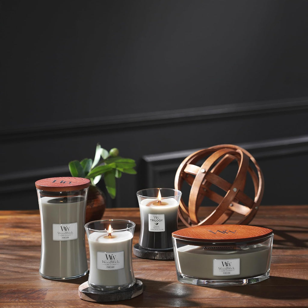 Medium Hourglass Scented Trilogy Candle | Warm Woods | with Crackling Wick | Up to 60 Hours Burn Time