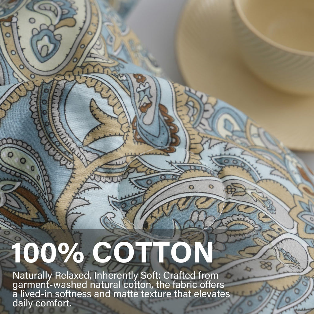Blue Paisley Comforter Set Queen, 100% Cotton Boho Paisley Pattern Comforter Set 3 Pcs Soft Cotton Lightweight