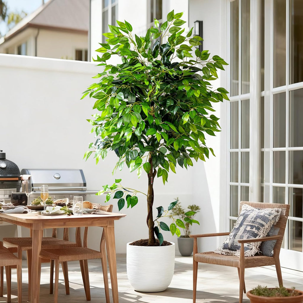 6ft Artificial Ficus Tree Decor, Faux Silk Plants Faux Plant Fake Silk Trees with Pot House Living Room Office Garden