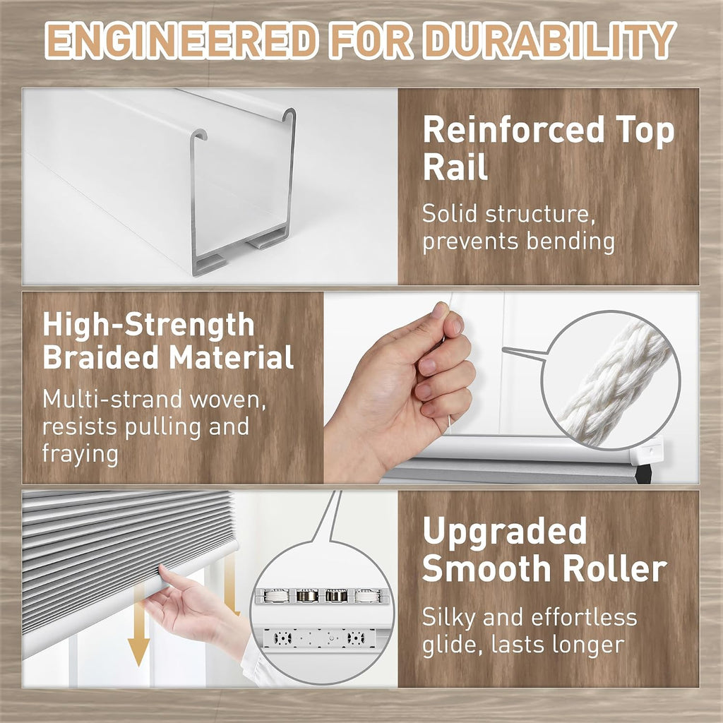 No Drill Top Down Bottom Up Blackout Cellular Shades | Get Privacy & Adjust Light, 3 Steps to Install, 1.1 Inch