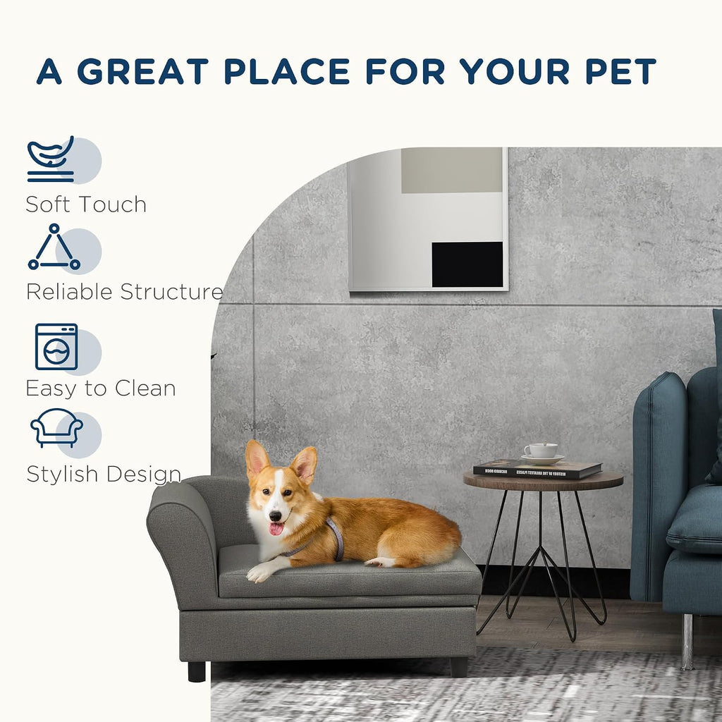 Pet Sofa, Dog Couch, Elevated Pet Bed for Small Dogs, with Hidden Storage, Soft Tufted Cushion, Gray