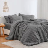 Love's cabin Seersucker Dark Grey Twin Comforter Set