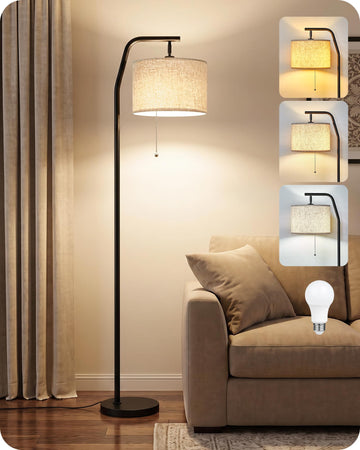 Tall Floor Lamps, 3 Color Temperatures Bulb & Pull Chain Memory