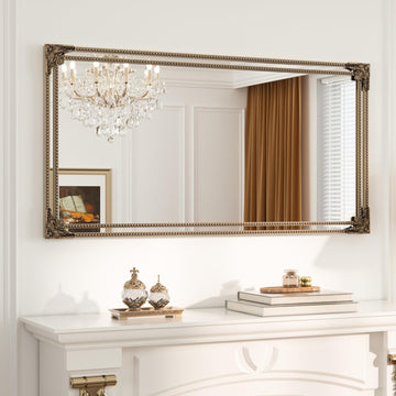 48x24 Inch Gold Antique Vintage Mirror, Brass Baroque Mirror