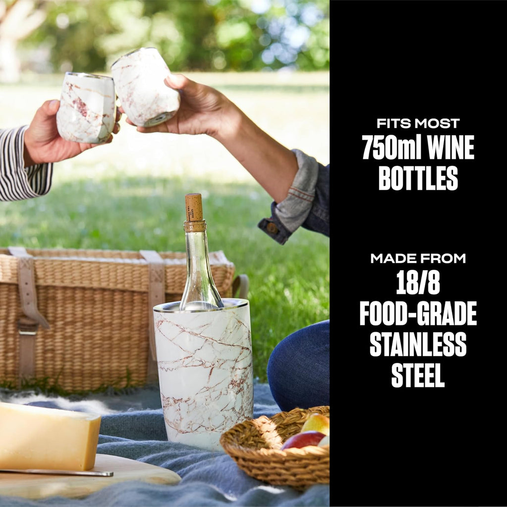 Stainless Steel Wine Chiller, Holds 750ml Bottle, Calacatta Gold, Triple Layered Vacuum Insulated Container Keeps