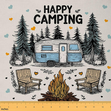 Camping Camper Rv Fabric by The Yard Rustic Farmhouse Camper Upholstery Fabric for Chairs Happy Camping Soft Flannel