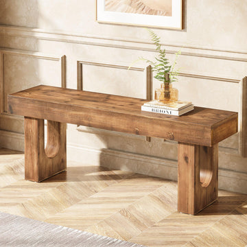 Solid Wood Bench, 47" Long Farmhouse Entryway Bench with Sturdy Legs, Narrow Rustic End of Bed Bench, Easy Assembly