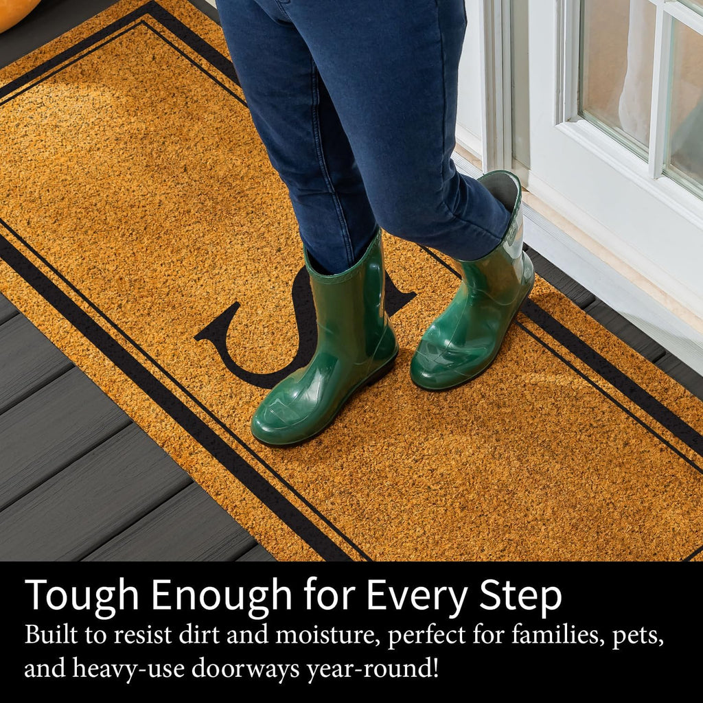 Monogram Extra Large Coir Doormat, 60x24 Inches Front Door Mat, Outdoor Indoor Entrance Rug, Welcome Mat for Double