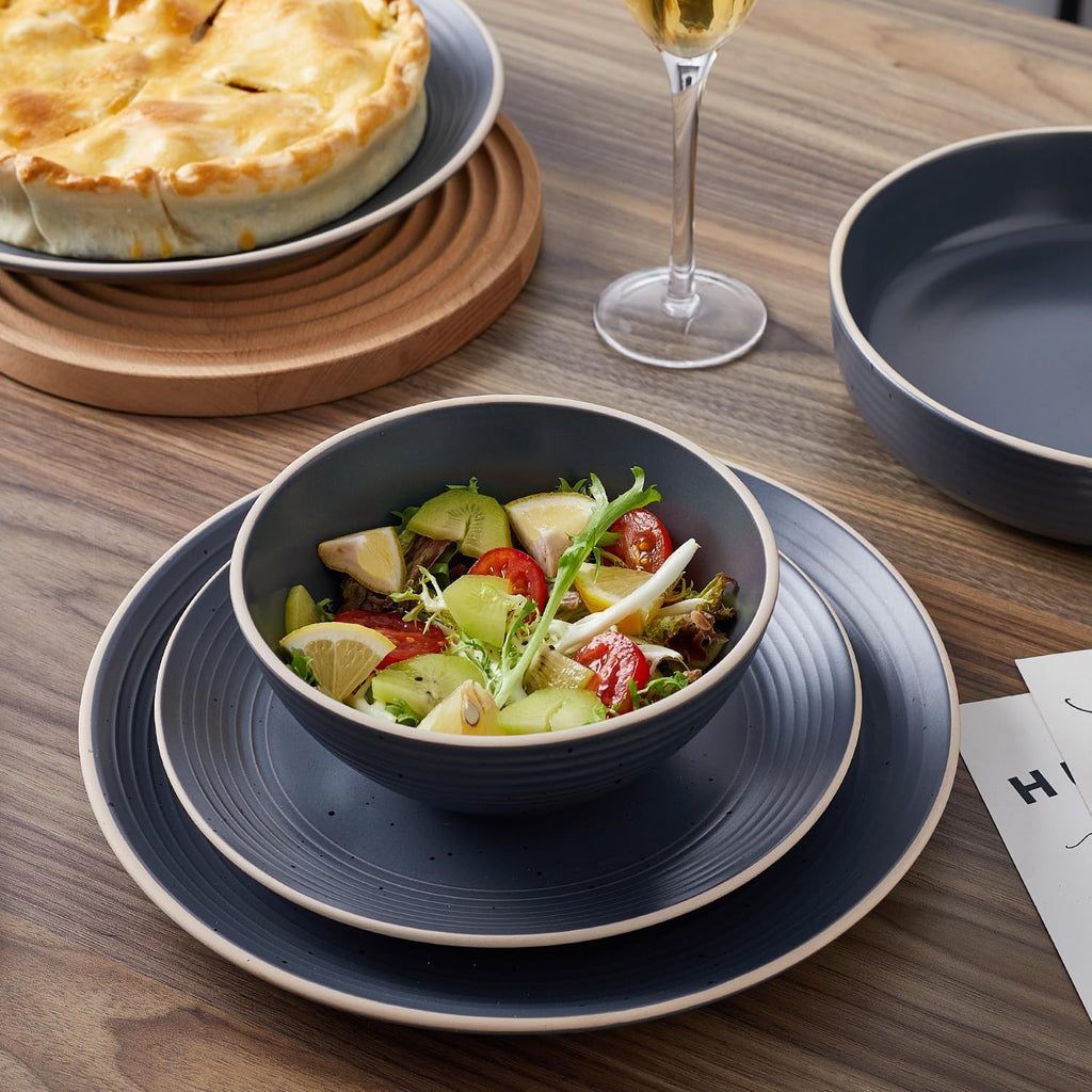 Lauren Modern Stoneware 16-piece Round Dinnerware Set, Plates and bowls Set, Dish set for 4, Charcoal
