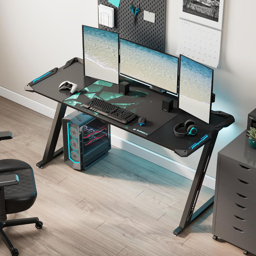 Gaming Desk with LED Lights Home Office RGB Table, Small Gaming Desk, Computer Table, Black
