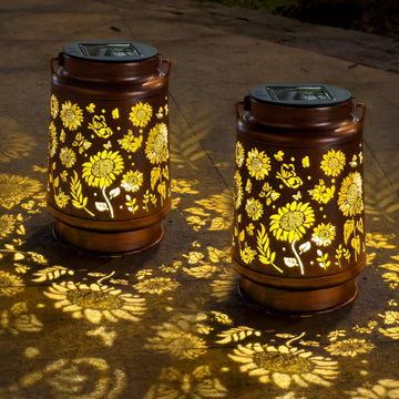 2 Pack Sunflower Solar Lantern Lights, Outdoor Lanterns Garden Decor, Hanging Solar Lantern for Backyard Porch Patio