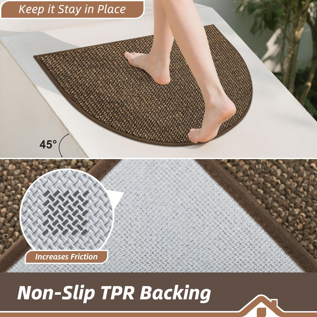 Dirt Trapper Door Mat 24" x 36" Half Circle Non Slip Rugs, Brown
