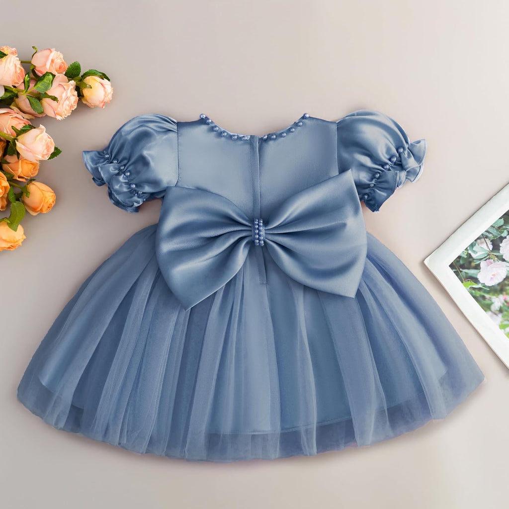 Toddler Baby Flower Girls Dress Wedding Guest Satin Birthday Party Formal Pageant Tulle Dress for Baby Girl