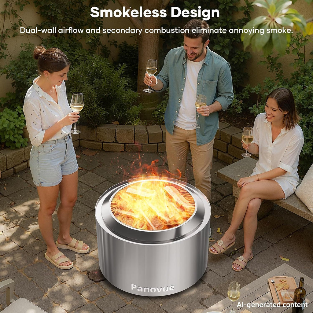 22 Inch Smokeless Fire Pit, Stainless Steel Wood Burning Outdoor Firepit for Outside Patio, Backyard