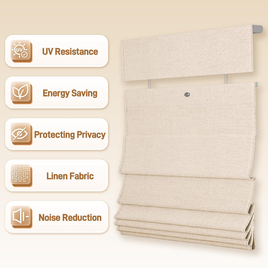 Top Down Bottom Up Roman Shades for Windows, Blackout Linen TDBU Roman Blinds, Cordless Fabric Roman Shades with UV