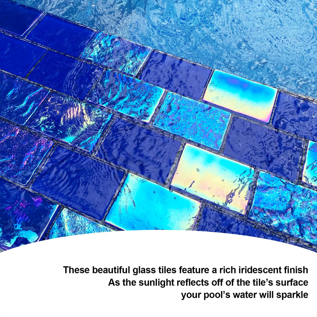 5 Sheets Glass Tile Mosaic Tiles Pool Tile Backsplash Bathroom Shower Tile (Cobalt Blue, 5 Sq.Ft)