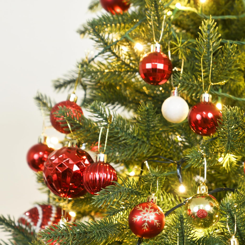 Red Christmas Ornaments for Tree Decorations, Small Shatterproof Christmas Ball Ornaments Set, Perfect Plastic - Set of 24