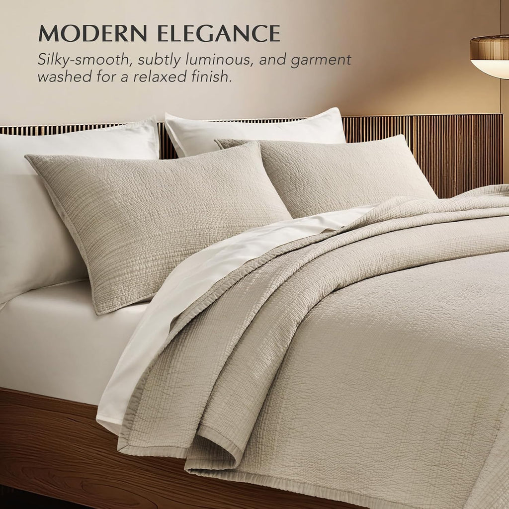 Channel Stitch 100% Cotton Quilt Set King, Pre-Washed Cotton Sateen Coverlet Bedspread, 3-Piece Soft & Breathable