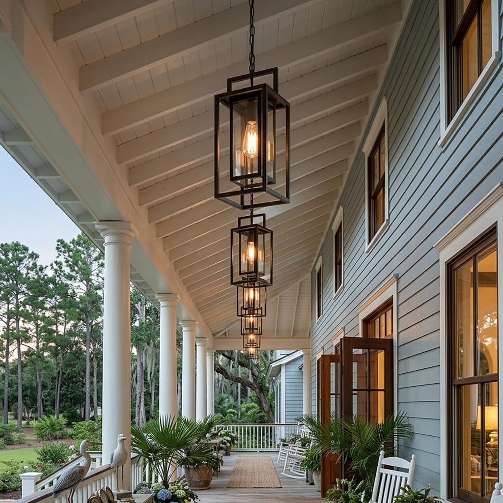 17" Rectangular Double Cage Outdoor & Indoor Hanging Pendant Light