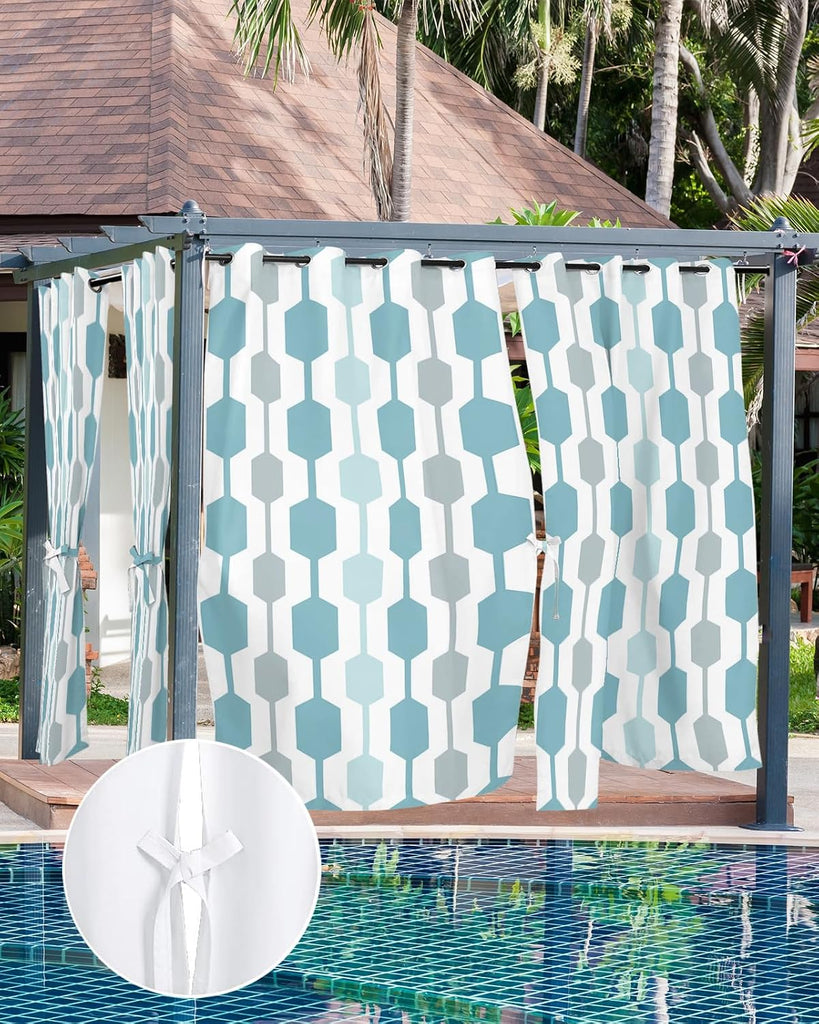 Outdoor Curtains Waterproof, Mid-Century Modern Privacy Screen Outdoor Front Porch Decor, Grommet Outside Curtains