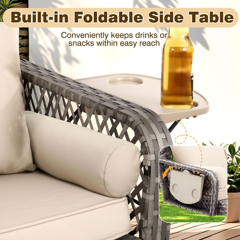 3 Seat Hanging Wicker Porch Swing with Cup Holders, 800Lbs