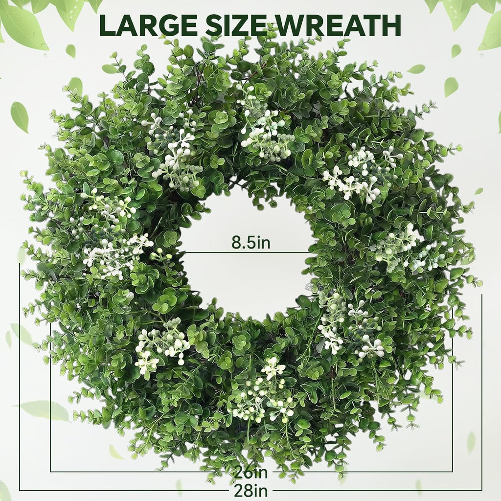 26'' Large Boxwood Wreath for Front Door Artificial Spring Wreath Boxwood Leaves Greenery Outdoor Door Wreaths