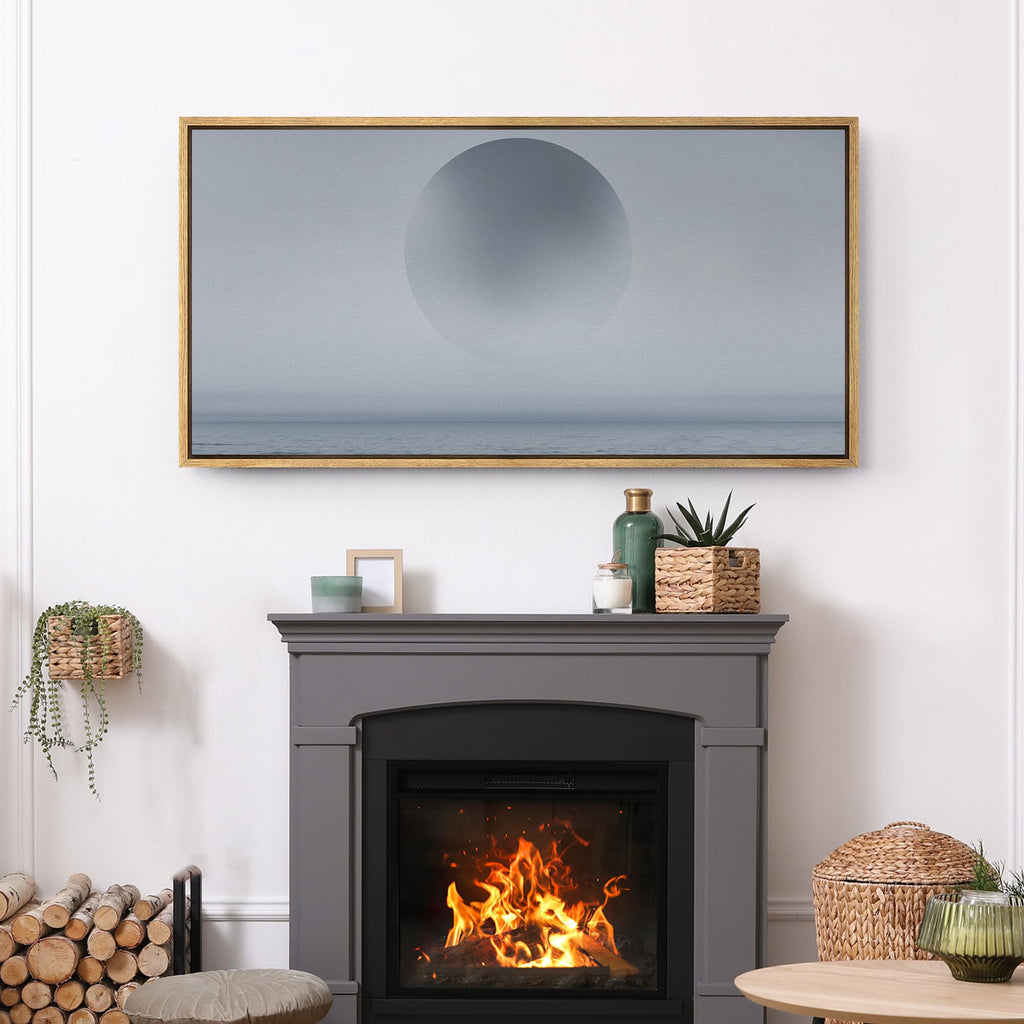 Extra Large Framed Canvas Print Wall Art Minimalist Blue Ocean Sunset Calm Abstract Seascape Illustrations Modern Art