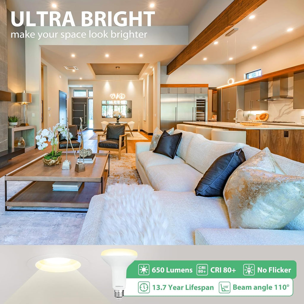 6 Pack BR30 LED Recessed Light Bulb, Dimmable Indoor Flood Light Bulbs CRI80 7W Equivalent 65W 2700K Soft White 650