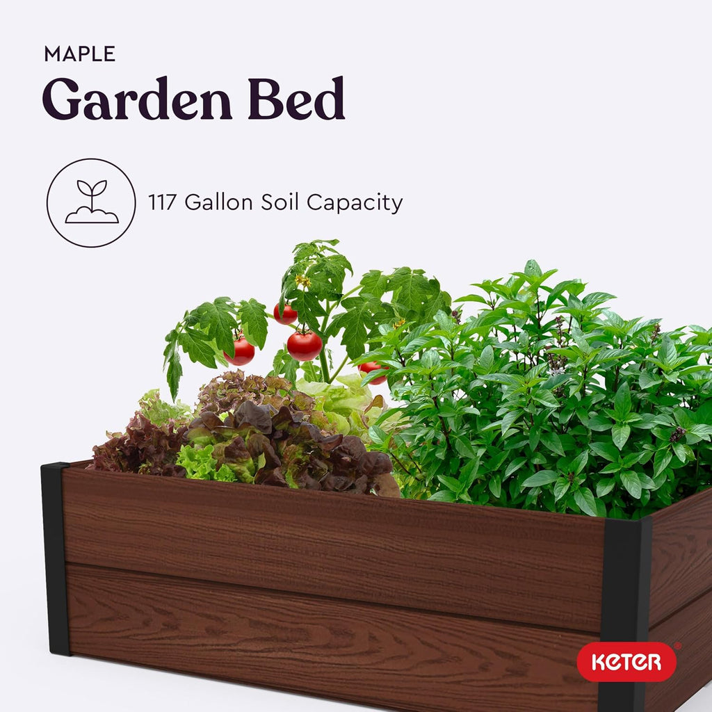 48" X 48" inches Wood Look Raised Garden Bed, Durable Outdoor Herb Garden Planter for Vegetables, Flowers, and