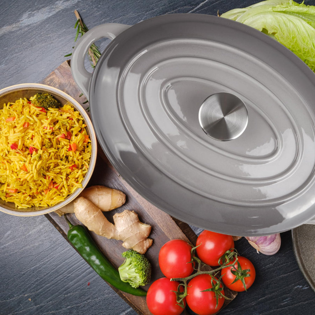 5.5 Quart Oval Enameled Cast Iron Dutch Oven Pot with Lid, Oven Safe up to 550° F & Dishwasher Safe, Sturdy Dutch
