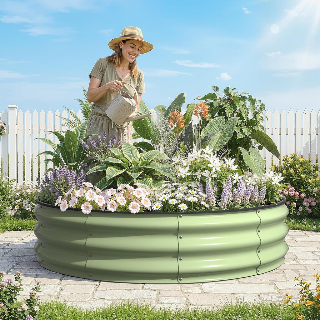 Round Raised Garden Bed, 4x4x1 FT Galvanized Steel Metal Garden Bed, Open-Bottom Design, 12-Inch Deep Outdoor Raised