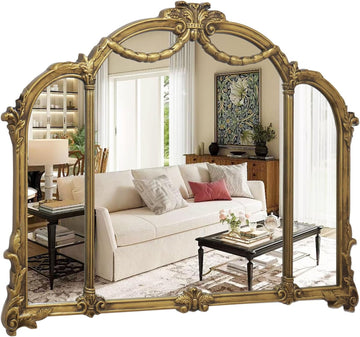 Antique Gold Wall Mirror 48"X39", French Baroque Vintage Mirror with Ornate Carved Frame for Living Room