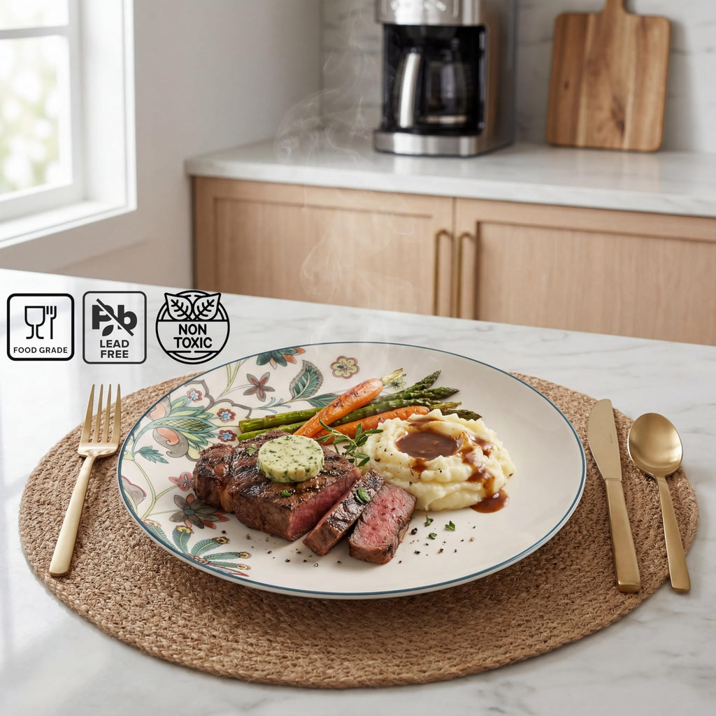 Perse 12-Piece Porcelain White Dinnerware Set | Microwave and Dishwasher Safe Big Dinner Plates and Bowls Sets for 4